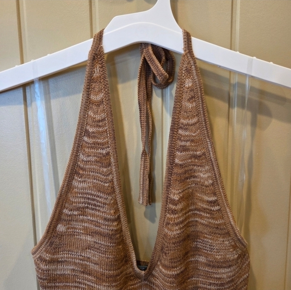 Light Brown Space Dye Knit Halter Mini Dress Medium New Women's - Picture 2 of 8